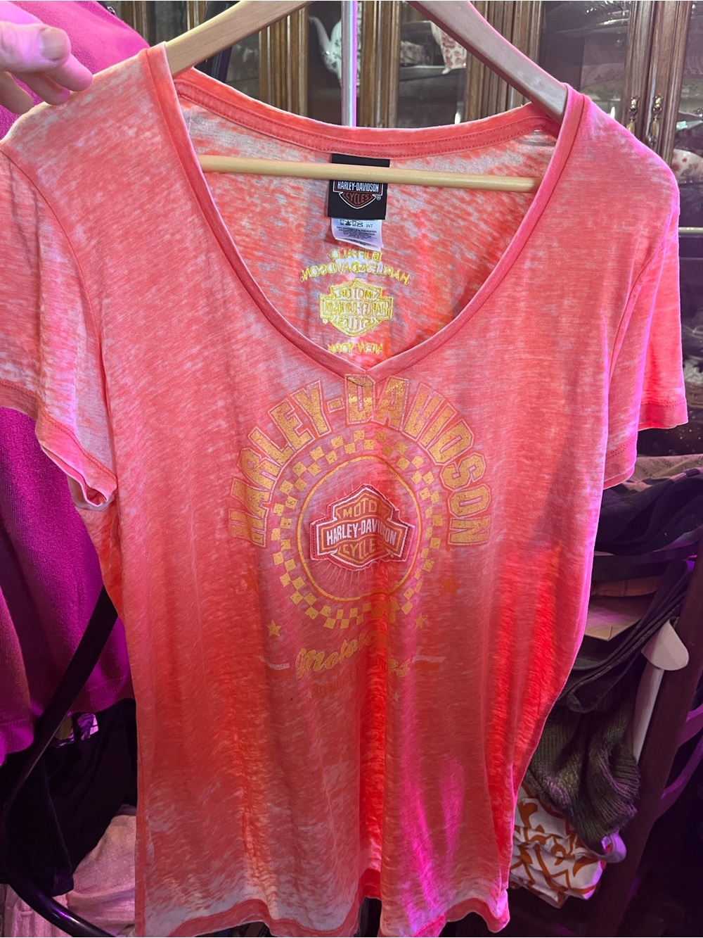 Harley-Davidson Women's Coral Burnout V-Neck Tee